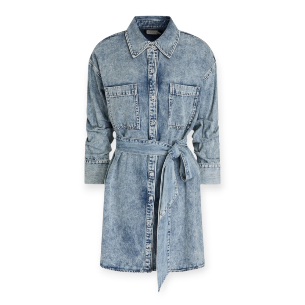 Alice + Olivia Belted Denim Mini Shirt Dress Casual Minimalist Western Large - Picture 3 of 7